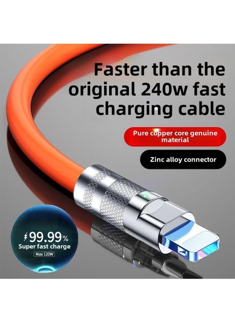 Bold 240W Data Line Typec Fast Charging For Huawei Glory Xiaomi Mobile Phone Tablet Typec Charging Line 7A-Color:Flamingo Orange [bold 1 Pack] Apple Interface - 1.0m [official Premium Bold] Flash Charging With Night Light