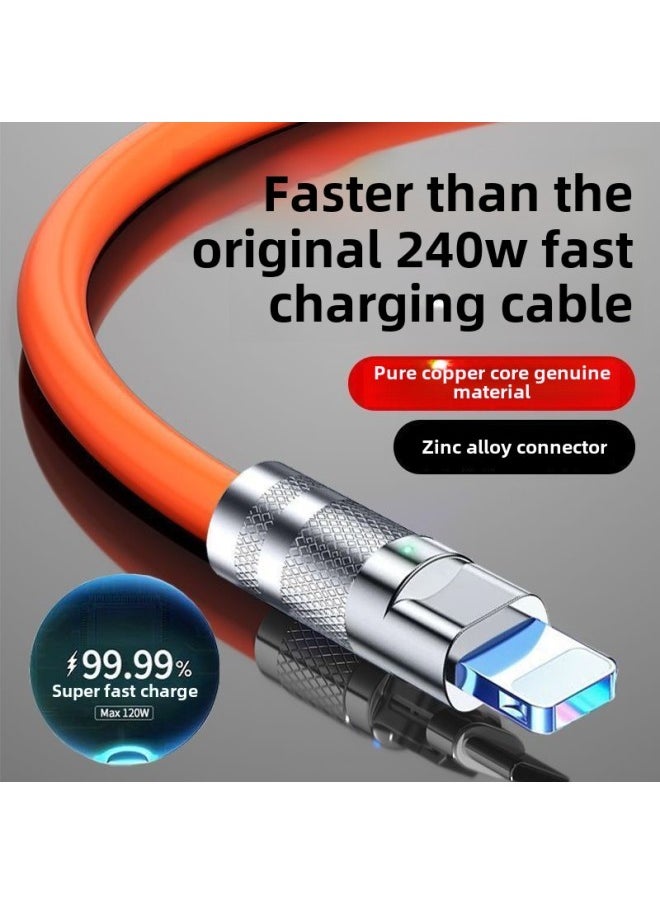 Generic - Bold 240W Data Line Typec Fast Charging For Huawei Glory Xiaomi Mobile Phone Tablet Typec Charging Line 7A-Color:Flamingo Orange [bold 1 Pack] Apple Interface - 1.0m [official Premium Bold] Flash Charging With Night Light - Image 1