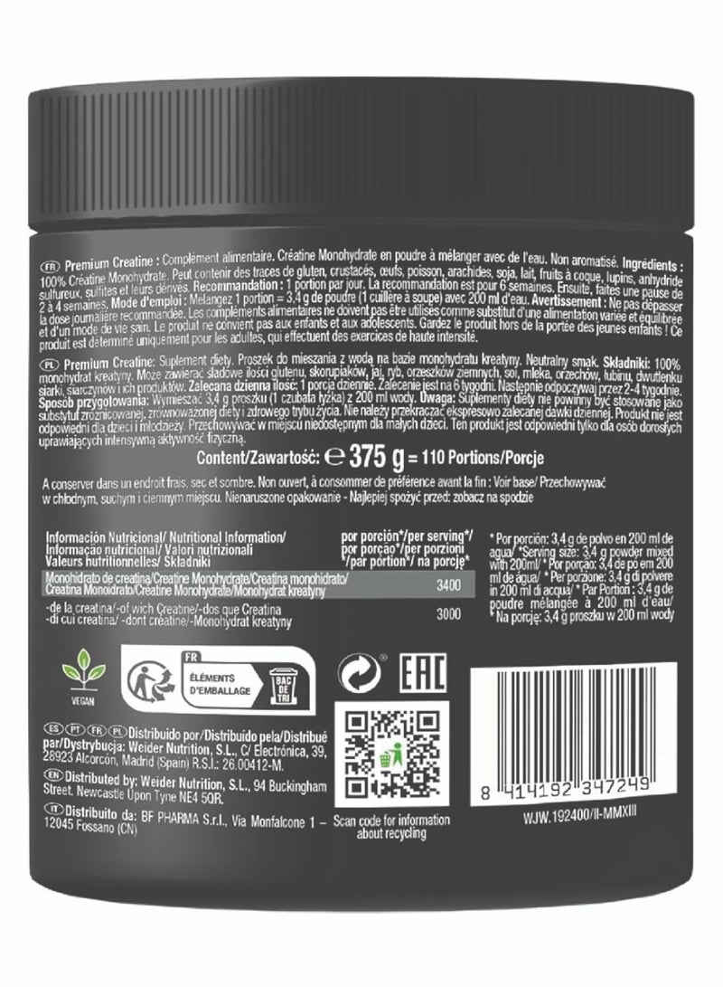 Weider Creatine 375g Unflavour,100% Creatine Creapure Monohydrate (110 Servings) - Image 3