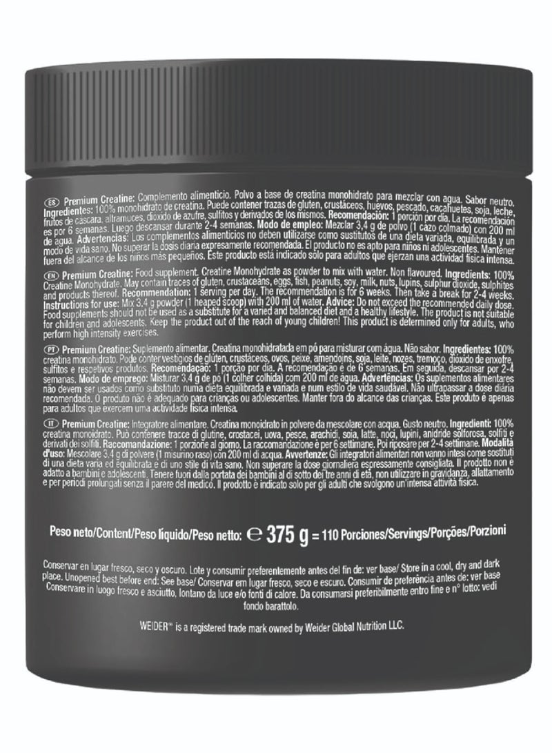 Weider Creatine 375g Unflavour,100% Creatine Creapure Monohydrate (110 Servings) - Image 4