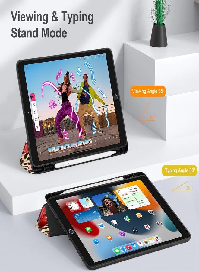 May ChenCase for iPad 10.2 Inch 2021 2020 2019 iPad 9th/8th/7th Generation with Pencil Holder, Slim Stand Protective Case with Soft TPU Back, Auto Sleep/Wake Cover, Cherry & Cheetah - Image 4