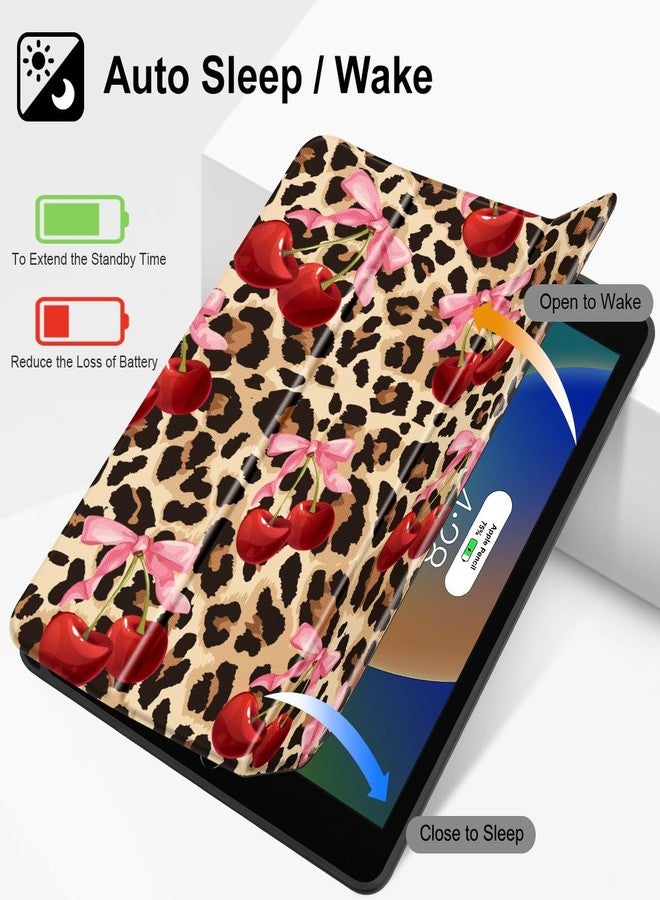 May ChenCase for iPad 10.2 Inch 2021 2020 2019 iPad 9th/8th/7th Generation with Pencil Holder, Slim Stand Protective Case with Soft TPU Back, Auto Sleep/Wake Cover, Cherry & Cheetah - Image 2