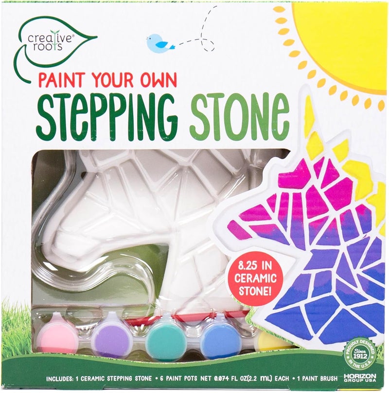 Creative Roots Mosaic Unicorn Stepping Stone, Includes 7-Inch Ceramic Stone & 6 Vibrant Paints, DIY Garden Stepping Stone Kit for Kids Ages 6+ - Image 1