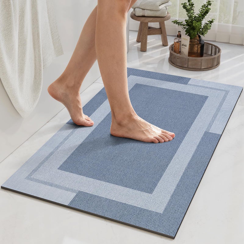 YDKGL Non Slip Bath Mat, Rubber Backing Ultra Thin Bathroom Rugs Fit Under Door Quick Dry Super Absorbent Washable Bath Rug Shower Mat for Bathroom Floor Bathtub Shower Sink, Easy Care Blue 16"x 24" - Image 1