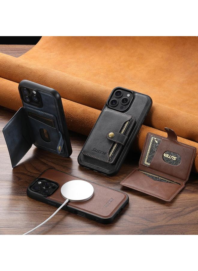 Suteni Case For iPhone 12 M4 Magnetic Card Bag MagSafe Leather Phone Case - Image 5