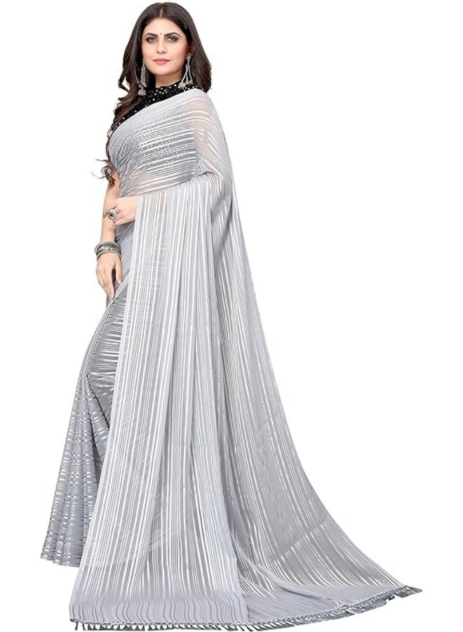 Yashika Women's Georgette Saree With Jari & Velvet Blouse with Sequence - Image 1