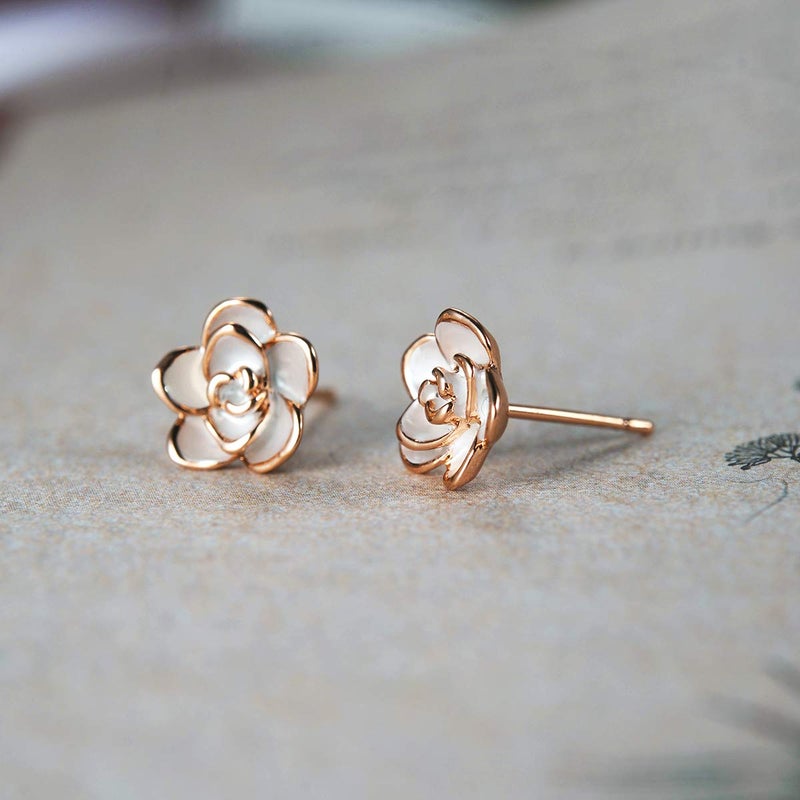 AllenCOCO Flower Stud Earrings Hypoallergenic for Women - 18K Gold Plated Rose Earrings for Sensitive Ears, Nickel Free - Image 4