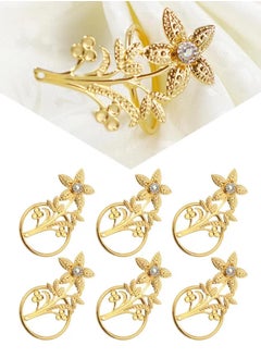 RARELY Set of 6 Gold Flower Napkin Rings Set Table Setting Accessories  - Image 1