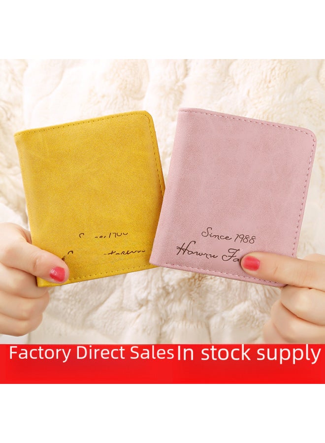 Women's Wallet Buckle Short Korean Version Of The Matte Leather Retro Student Wallet Ten Dollar Shop Supply Wall-Color:Black - Image 2