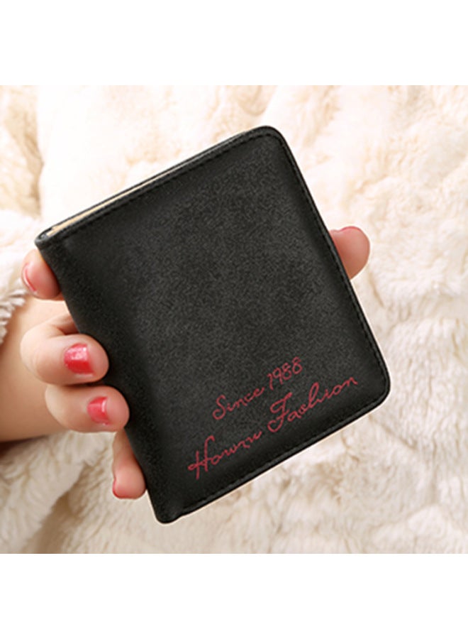 Women's Wallet Buckle Short Korean Version Of The Matte Leather Retro Student Wallet Ten Dollar Shop Supply Wall-Color:Black - Image 1