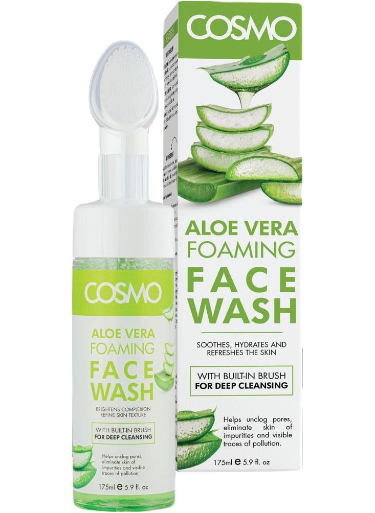 COSMO Cosmo Skin Care Aloe Vera Foaming Face Wash For Soothes, Hydrates, and Refreshes the Skin Built-in Brush 175ml, For Men & Women, Deep Clean, Facewash, All Skin Types…  - Image 1