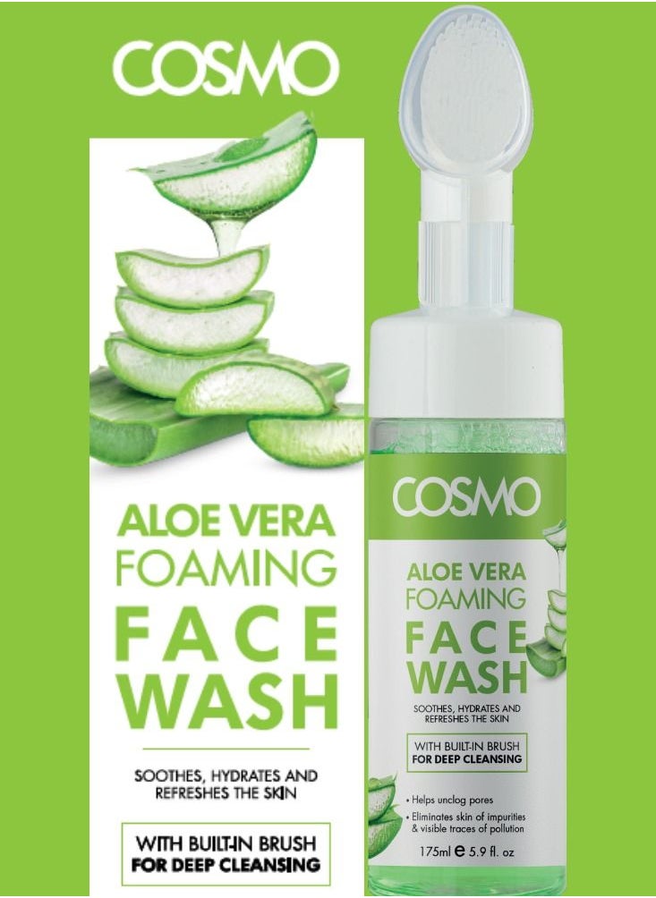 COSMO Cosmo Skin Care Aloe Vera Foaming Face Wash For Soothes, Hydrates, and Refreshes the Skin Built-in Brush 175ml, For Men & Women, Deep Clean, Facewash, All Skin Types…  - Image 2