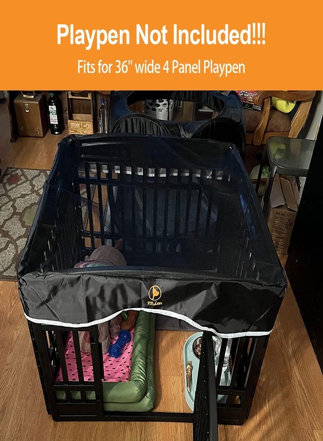 PJYuCien Dog Playpen Mesh Top Cover, Fits 36 Inch 4 Panels Regular Square Plastic Exercise Pet Pen, Adhesive Tape Connections, Black (Note: Cover Only, Fence Not Included) - Image 2