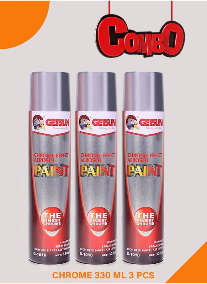 GETSUN 3Pcs Chrome Aerosol Paint, Chrome Spray Paint, Aluminum Spray Enamel, High Gloss Chrome Effect, Model G1010 - GETSUN  330ml x3  - Image 1