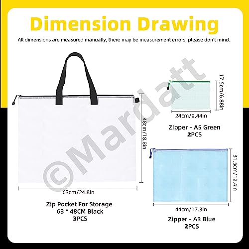 Mardatt 7Pcs 19 x 25 Art Portfolio Storage Bag with Handle and Zipper 3 Sizes Waterproof Poster Storage Bag Mesh Folder Organizers Transparent Pencil Bag for Bulletin Board Painting - Image 3
