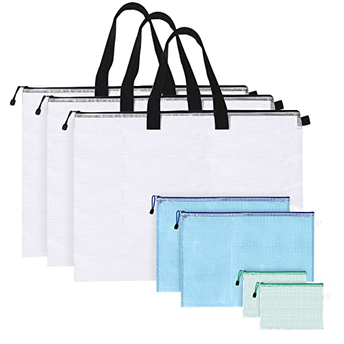 Mardatt 7Pcs 19 x 25 Art Portfolio Storage Bag with Handle and Zipper 3 Sizes Waterproof Poster Storage Bag Mesh Folder Organizers Transparent Pencil Bag for Bulletin Board Painting - Image 1