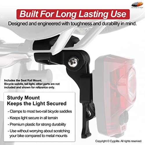 Cygolite Saddle Rail Mount - for Cygolite Hypershot & Hotshot Series Tail Lights – Installs Under Bicycle Saddle, Less Cluttered Look – Compact & Durable - Fits Most Bicycle Saddles, Black - Image 3
