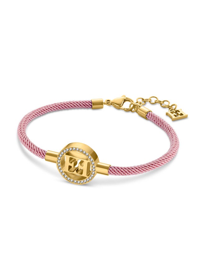 ESCADA Isabella Pink Silk Cord Bracelet with Gold Plated Logo Charm - Image 1