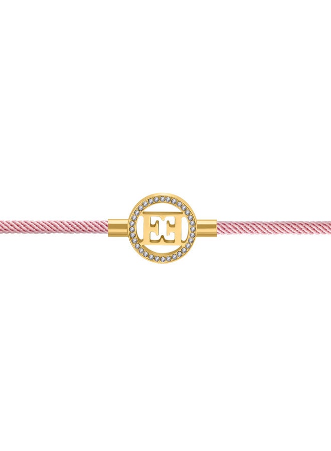 ESCADA Isabella Pink Silk Cord Bracelet with Gold Plated Logo Charm - Image 2