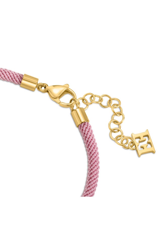 ESCADA Isabella Pink Silk Cord Bracelet with Gold Plated Logo Charm - Image 3