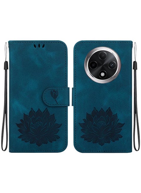 For OPPO A3 Pro 5G Lotus Embossed Leather Phone Case(Dark Blue)