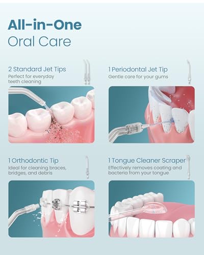 Onlyone فلاسر الأسنان المائي Onlyone، 300 مل، جهاز تنظيف الفم المحمول، 4 أوضاع و 5 رؤوس نفاثة، جهاز تنظيف قابل لإعادة الشحن، آلة خيط كهربائية، ملحقات فلاسر ومروحة باللون الأزرق - Image 5