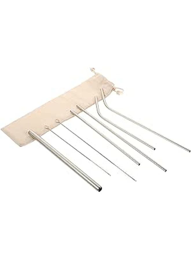 Reusable Stainless Steel Straws Set 7pcs with Cleaning Brush and Cotton Linen Bag - Image 1