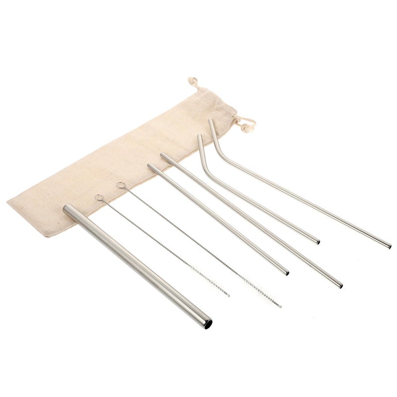 Reusable Stainless Steel Straws Set 7pcs with Cleaning Brush and Cotton Linen Bag - Image 2
