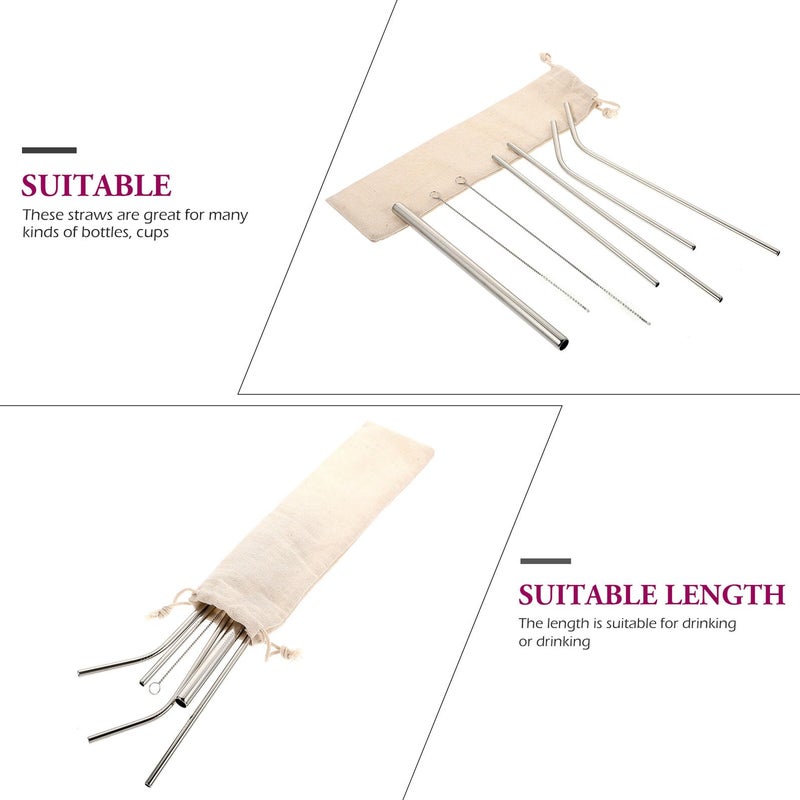 Reusable Stainless Steel Straws Set 7pcs with Cleaning Brush and Cotton Linen Bag - Image 4