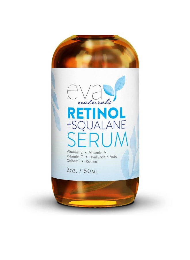 Eva Naturals مصل الريتينول مع 1% سكوالين من إيفا ناتشورالز (زجاجة مزدوجة الحجم) أفضل مصل مضاد للشيخوخة يقلل التجاعيد يساعد على منع أضرار أشعة الشمس ويزيل البقع الداكنة فيتامين أ الريتينول مع حمض الهيالورونيك  - Image 1