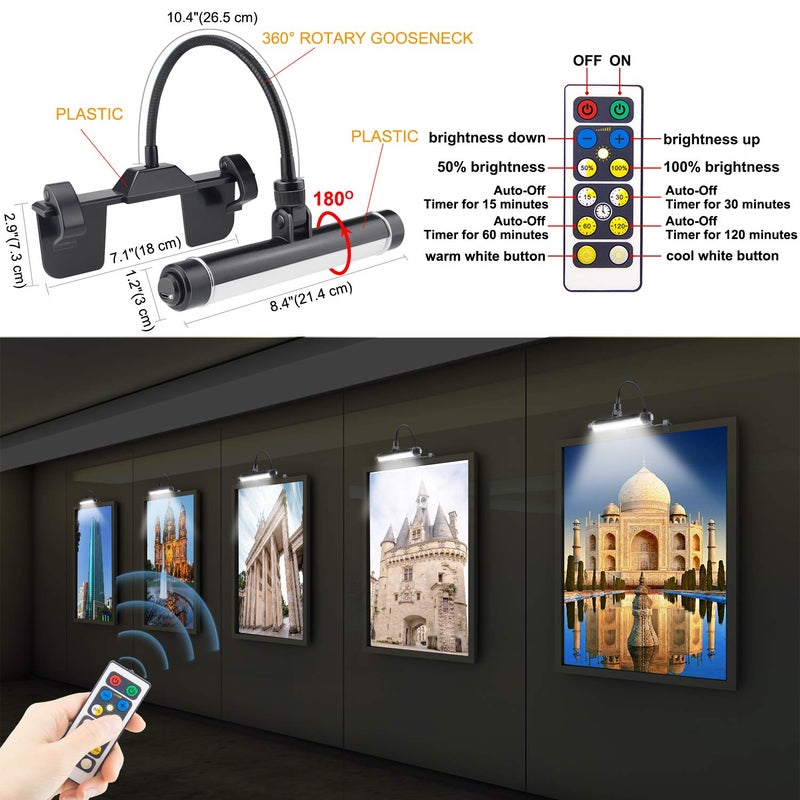 BIGMONAT Cordless Picture Light, Rechargeable Display Lamp, Clip on Painging Frame, Led Art Light with Timer, Dimmable Painting Light 3 Lighting Modes for Dart Board - Image 4
