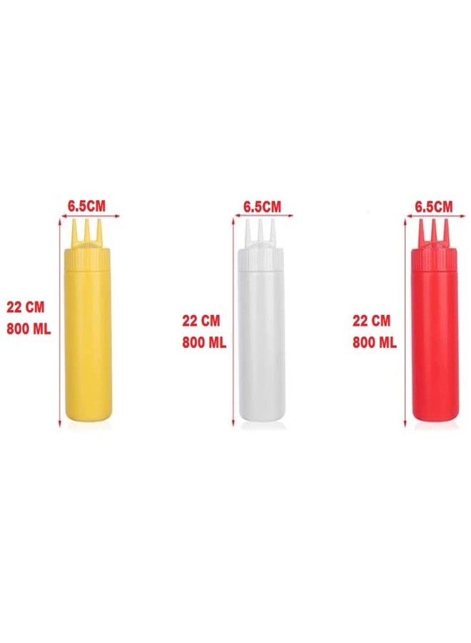 PUTHAK UNEQUETREND Puthak Squeeze Bottle 3 Hole Ketchup Mustard Salad Dressing Seasoning Squeezer Suitable for Family Restaurant Bakery (800ml, 2Pcs Multicolor) - Image 2