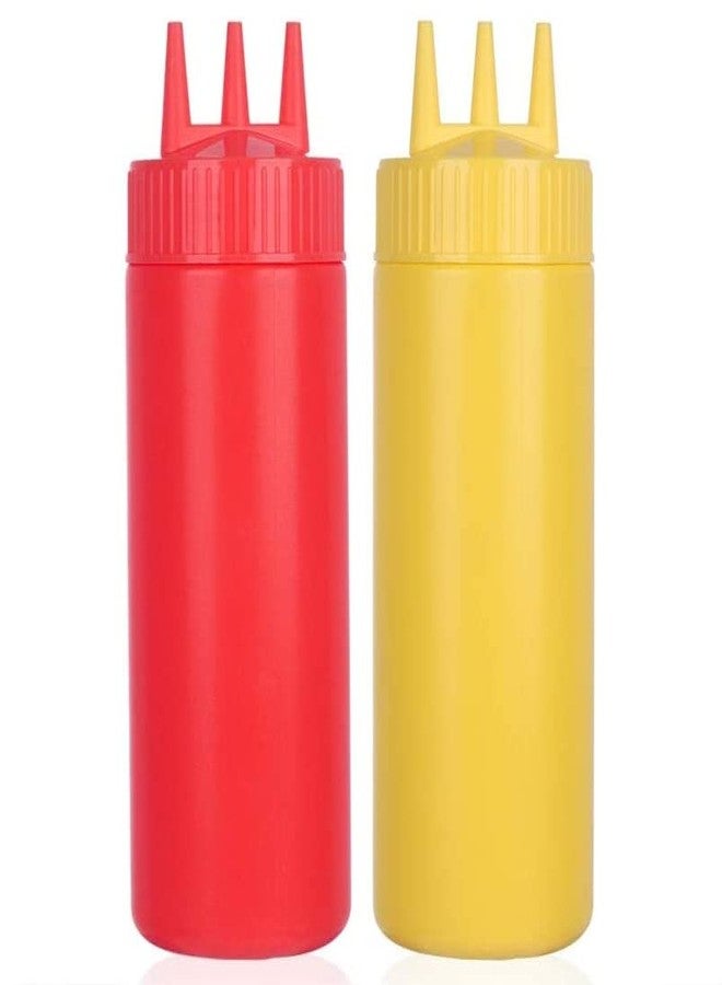 PUTHAK UNEQUETREND Puthak Squeeze Bottle 3 Hole Ketchup Mustard Salad Dressing Seasoning Squeezer Suitable for Family Restaurant Bakery (800ml, 2Pcs Multicolor) - Image 1