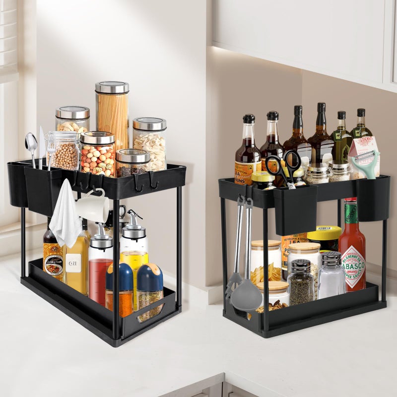 LTAXAF 2-Pack Under Sink Organizer â€“ 2-Tier Sliding Storage Rack for Bathroom & Kitchen, Pull-Out Under Cabinet Organizer for Bathroom Organizers and Storage (Black) - Image 4