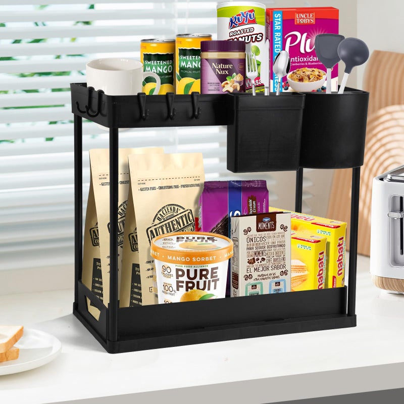 LTAXAF 2-Pack Under Sink Organizer â€“ 2-Tier Sliding Storage Rack for Bathroom & Kitchen, Pull-Out Under Cabinet Organizer for Bathroom Organizers and Storage (Black) - Image 5