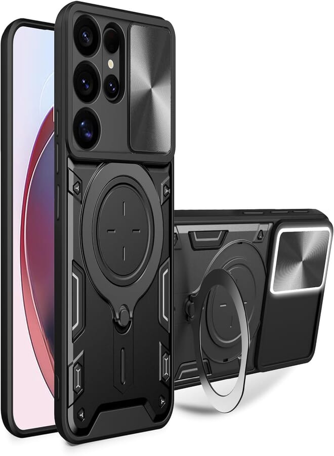 UNBLACK UNBLACK Case Cover Shock resistant Sliding CamShield TPU + PC CD Ring Compatible with Samsung Galaxy S25 Ultra (Black)