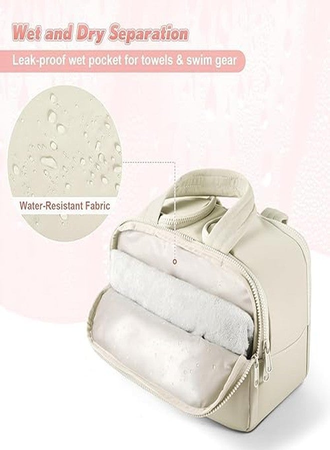 KRIVAZ Multi Functional Toiletry Bag for Women, Large Capacity Travel Toiletry Bag, Multi-Compartment Makeup Organiser with Elastic Brush Holders, Wide-Mouth Design (Cream) - Image 3