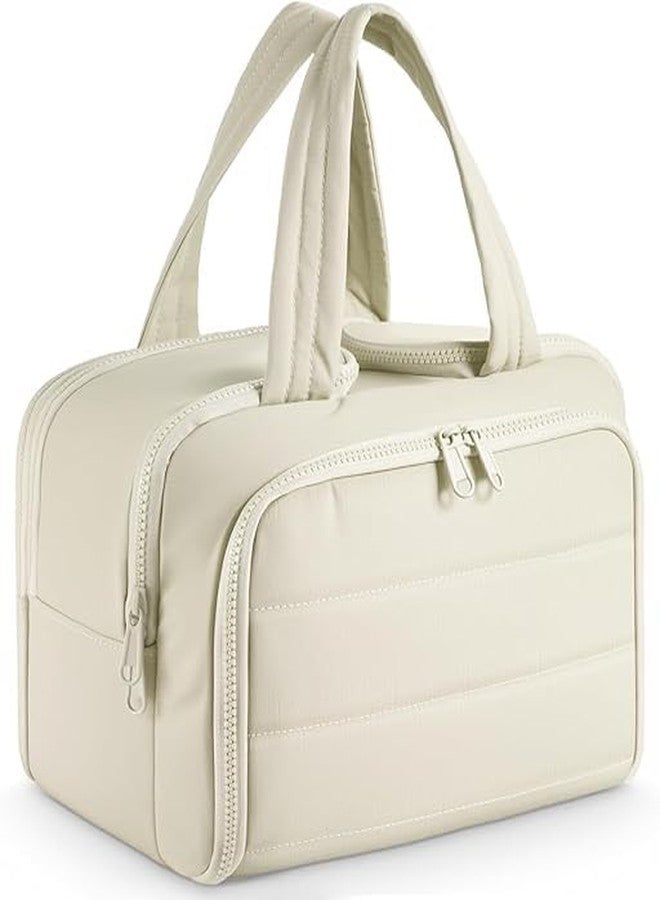 KRIVAZ Multi Functional Toiletry Bag for Women, Large Capacity Travel Toiletry Bag, Multi-Compartment Makeup Organiser with Elastic Brush Holders, Wide-Mouth Design (Cream) - Image 1