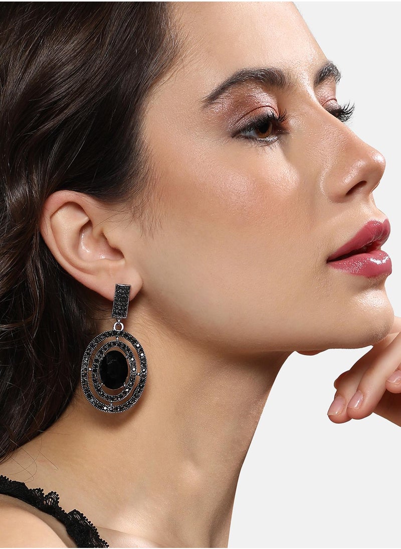 SOHI Embellished Lined Oval Drop Earrings  - Image 1
