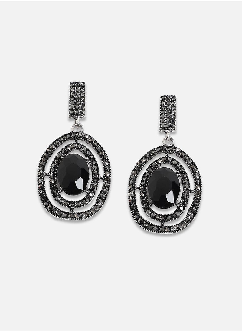 SOHI Embellished Lined Oval Drop Earrings  - Image 2