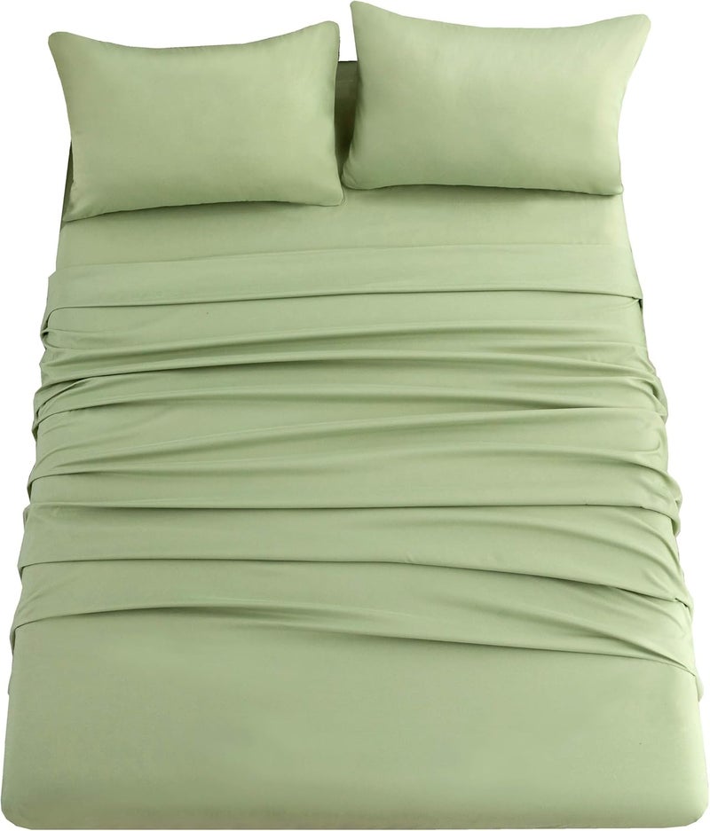 Ghooss King Size Sheet Set-Soft Microfiber Bed Sheets,14inch Deep Pocket Fitted Sheet,Wrinkle & Fade Resistant,Hypoallergenic,Breathable-4 Piece(King,Sage Green) - Image 1