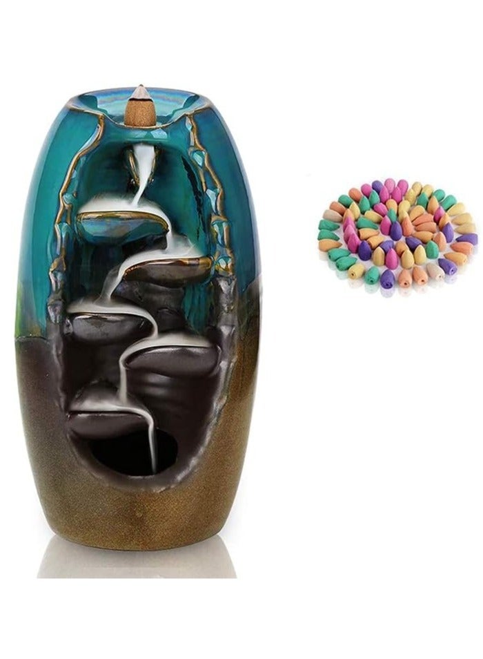 SYOSI Incense Waterfall Burner Holder with 120 Backflow Cones, Backflow Incense Burner, Aromatherapy Ornamental for Home Office Yoga - Image 1