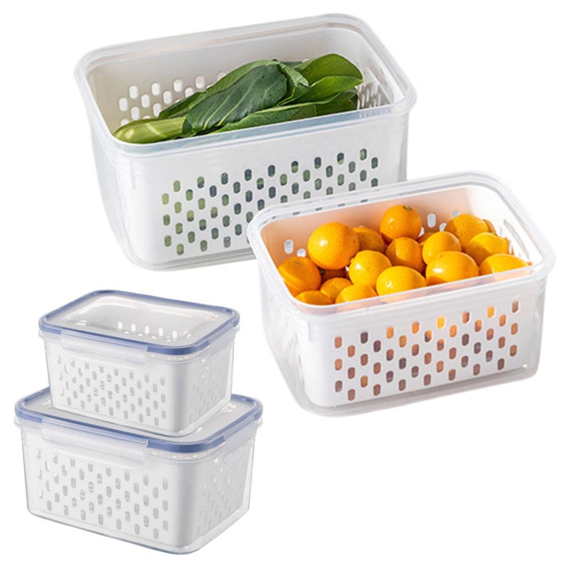Loyanger 2 Pcs Fruit Storage Containers for Fridge,with Removable Colanders and Lid Food Storage Containers Fruit Washing Bowl for Salad Vegetables Meat Keeper Fresh(COLOR:Clear White) - Image 1