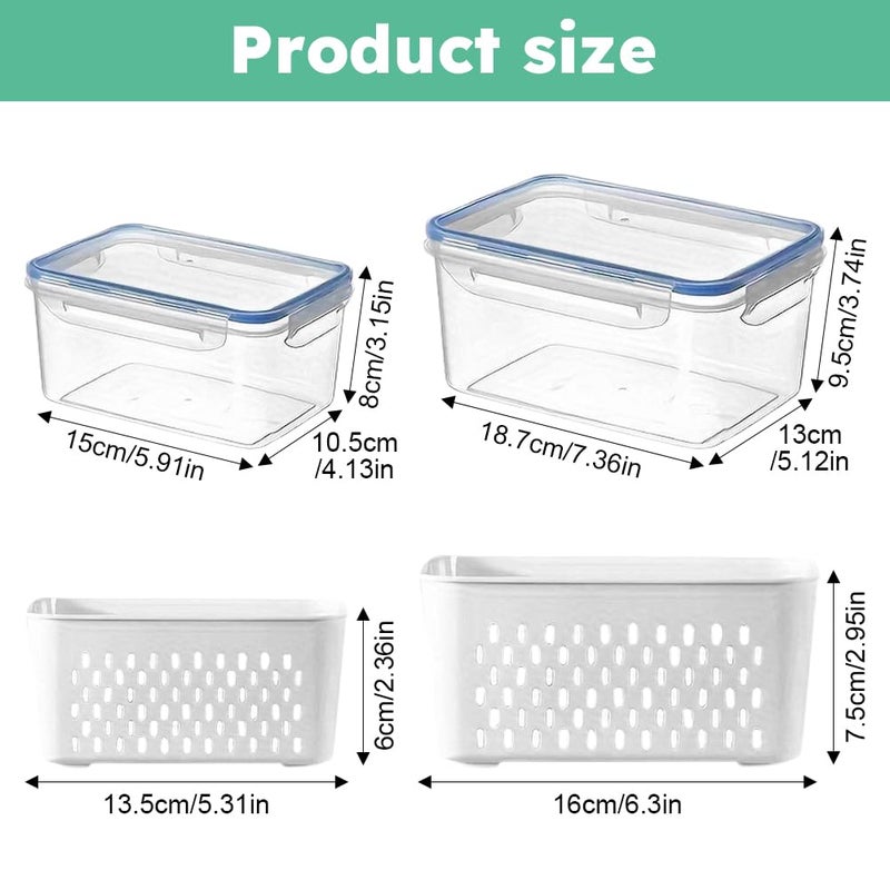 Loyanger 2 Pcs Fruit Storage Containers for Fridge,with Removable Colanders and Lid Food Storage Containers Fruit Washing Bowl for Salad Vegetables Meat Keeper Fresh(COLOR:Clear White) - Image 2