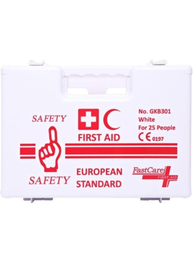 فكسر طقم صندوق الإسعافات الأولية GKB 301 لـ 25 شخصًا - مصنوع من بلاستيك ABS عالي التحمل مع مقبض وحامل حائط وحواجز داخلية - Image 1