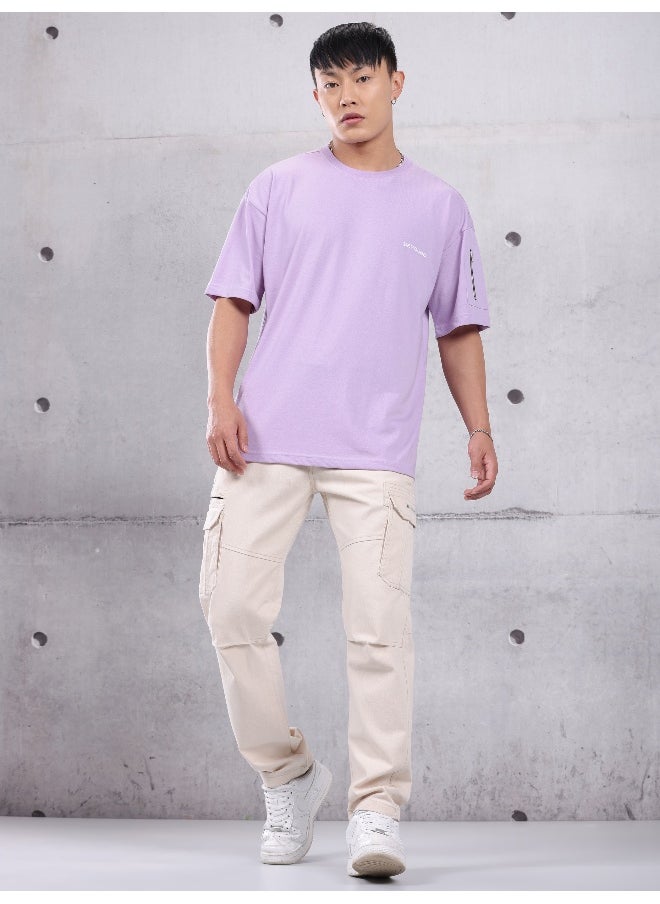Beyoung Lilac Zip Sleeved Oversized T-shirt for Men  - Image 5