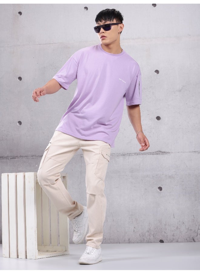 Lilac Zip Sleeved Oversized T-shirt for Men