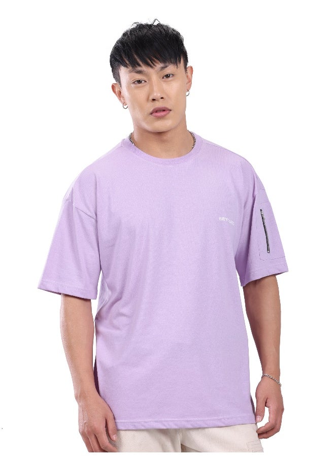 Beyoung Lilac Zip Sleeved Oversized T-shirt for Men  - Image 3