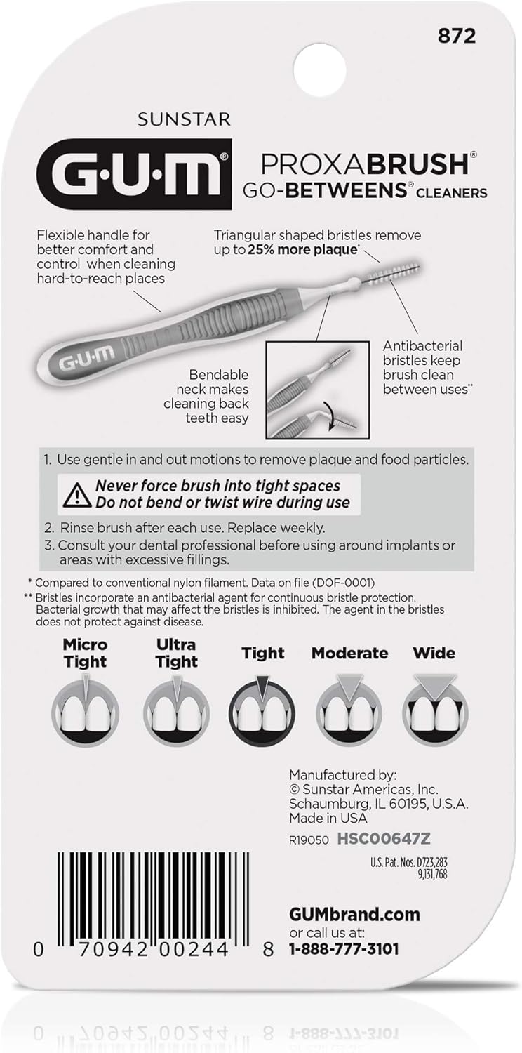 GUM Proxabrush GoBetweens  Tight  Interdental Brushes  Soft Bristled Dental Picks for Plaque Removal Health  Safe for Braces  Dental Devices 10ct 6pk - Image 3