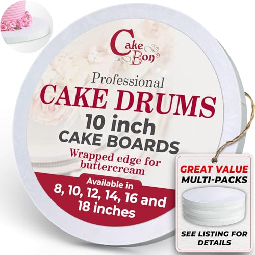 Cakebon Cake Boards - Sturdy 1/2 Thick Drums - 10 Inch Professional Fully Wrapped Edges White 1-Pack - Image 1